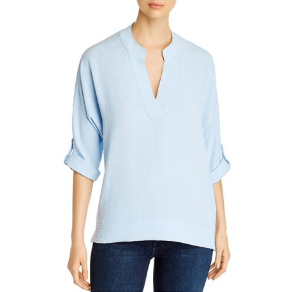 Calvin Klein V-Neck Roll Sleeves Blouse in Cashmere Blue